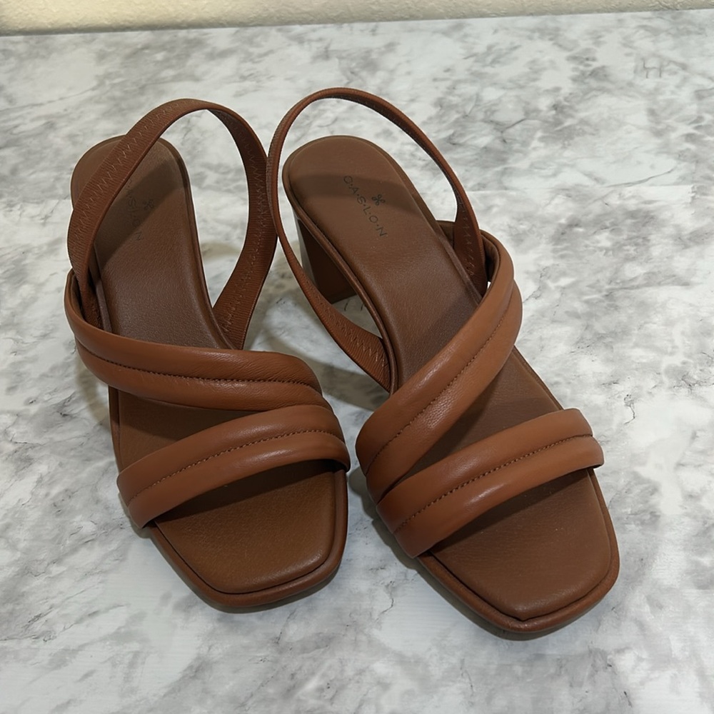 CASLON WOMENS CNLYNNYN LEATHER 3”HEEL SANDAL BROWN Sz 7.5